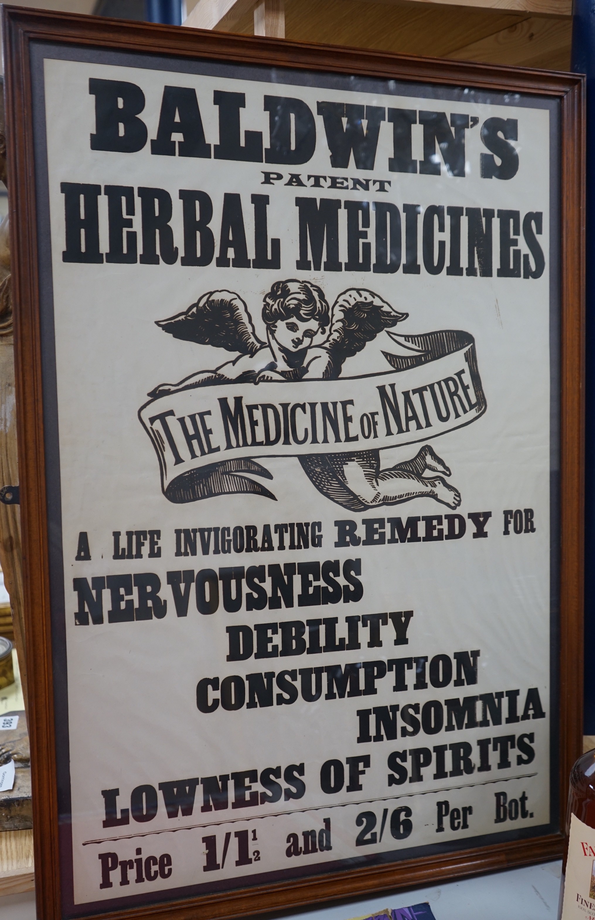 A framed poster for Baldwin’s patent Herbal Medicines